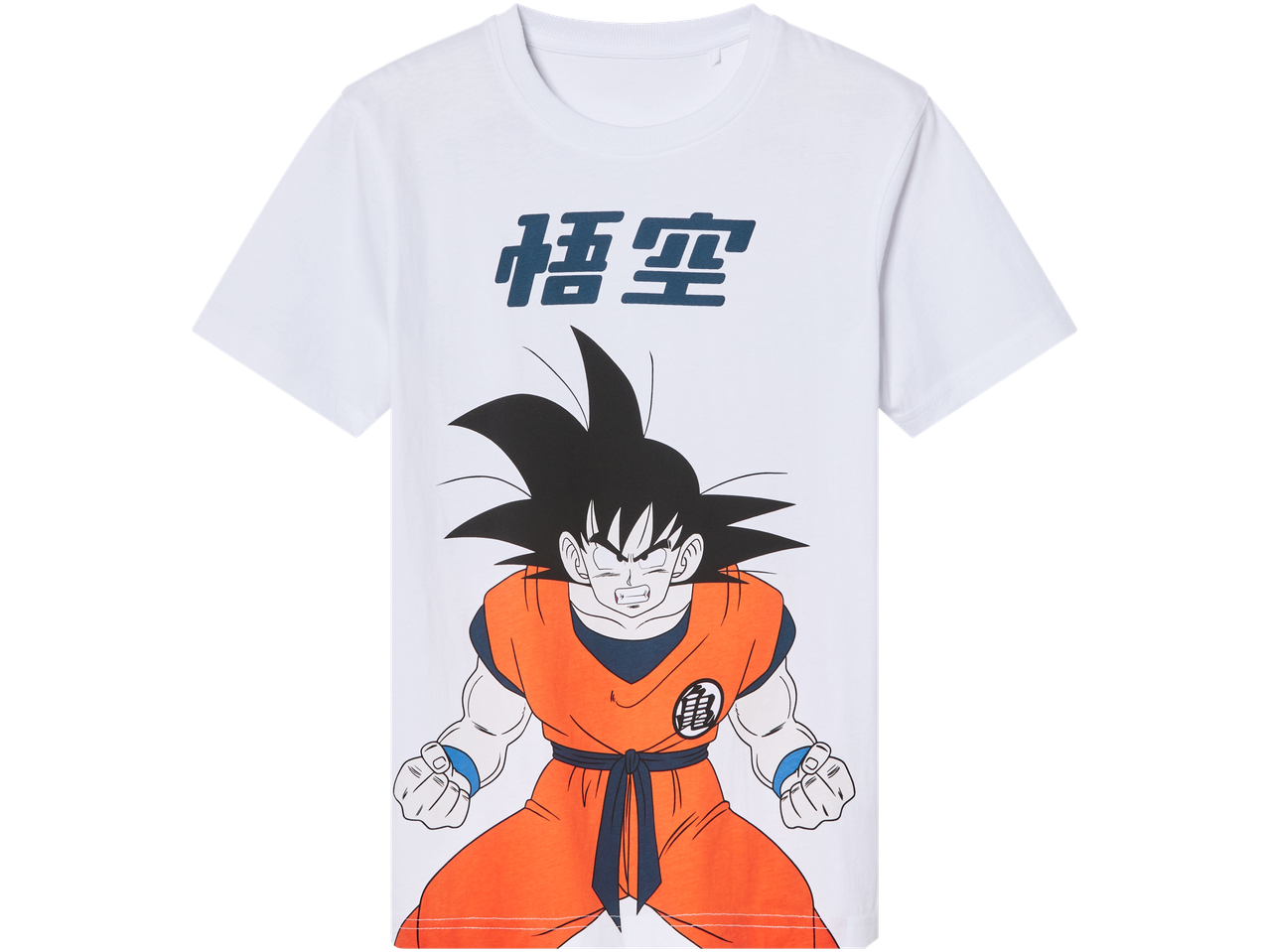 Camiseta branca com estampa do Goku de Dragon Ball Z.