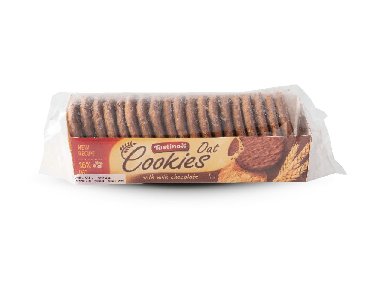 Tastino Oat Cookies s mliječnom čokoladom u pakiranju