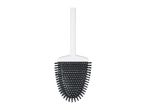 A dark gray toilet brush with a white handle.