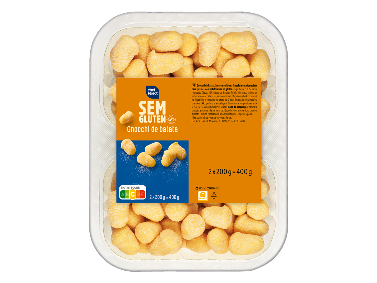 Chef Select Gnocchi de batata, sem glúten, numa embalagem transparente