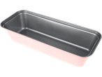 Uma forma de assar retangular, rosa e cinza.