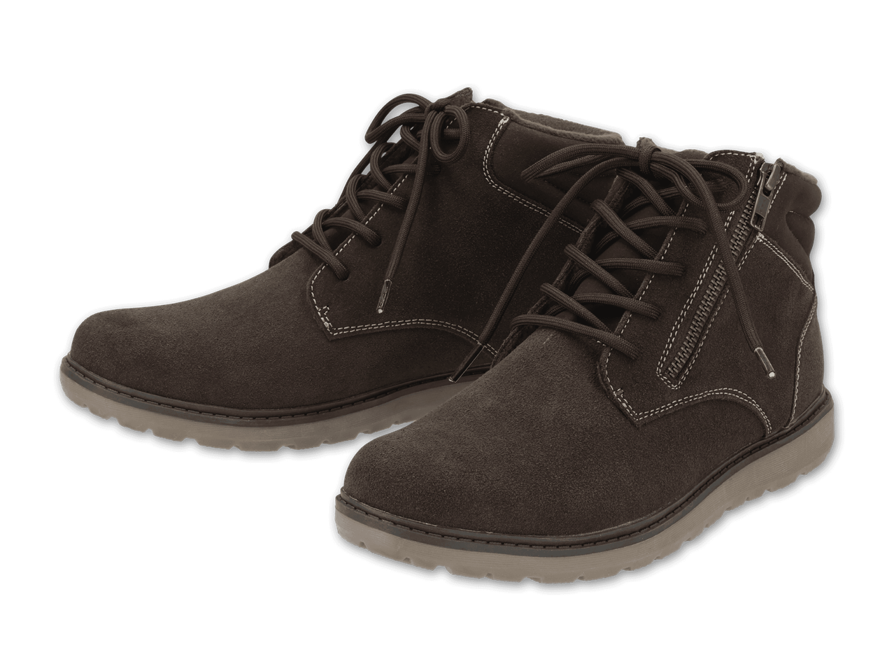 Braune Wildleder-Herrenstiefel mit Schnürsenkeln und Reißverschluss