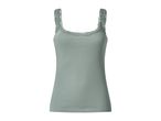 Light green ribbed tank top with lace trim