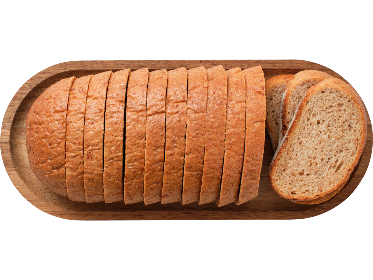 Viilutatud Fazer täistera nisuleib puidust laual.