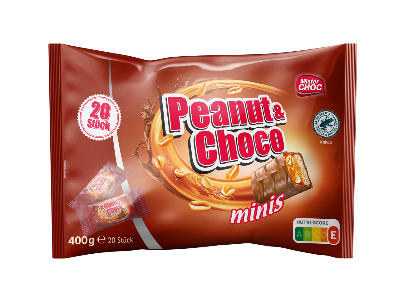 Mister Choc Peanut & Choco Minis, 400g Beutel mit 20 Stück, Nutri-Score E.
