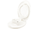 A white plastic egg slicer with a circular cutting blade.