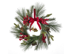 LIVARNO home Christmas Wreath with red berries, pinecones, and golden bells