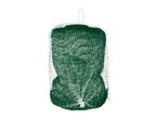 Green bath sponge in a white mesh bag with a hanging loop.