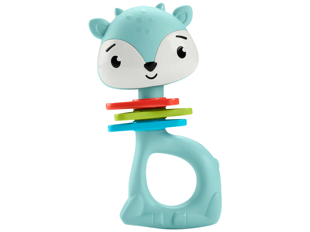 Fisher-Price Rattle: blue deer with colorful stacking rings