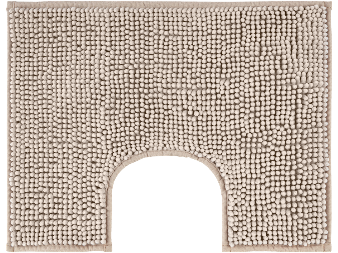 Bēša U formas vannas istabas paklājiņš.