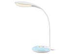 White desk lamp with a flexible neck and a colorful light-up base