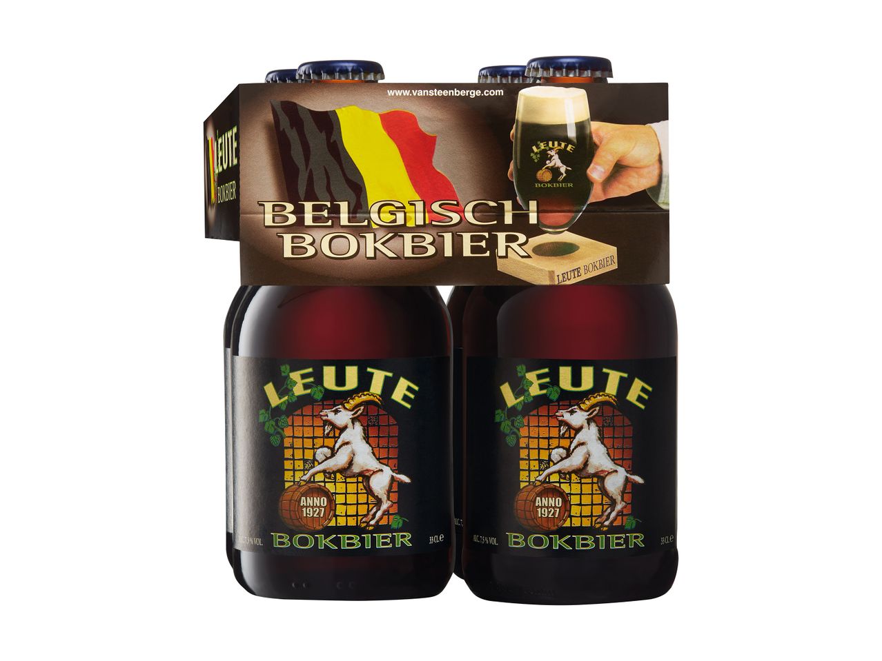 Συσκευασία τεσσάρων μπουκαλιών  Leute Belgian Bokbier.