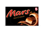 Zwarte verpakking met ijsrepen met chocolade en karamel, met het nummer 5.