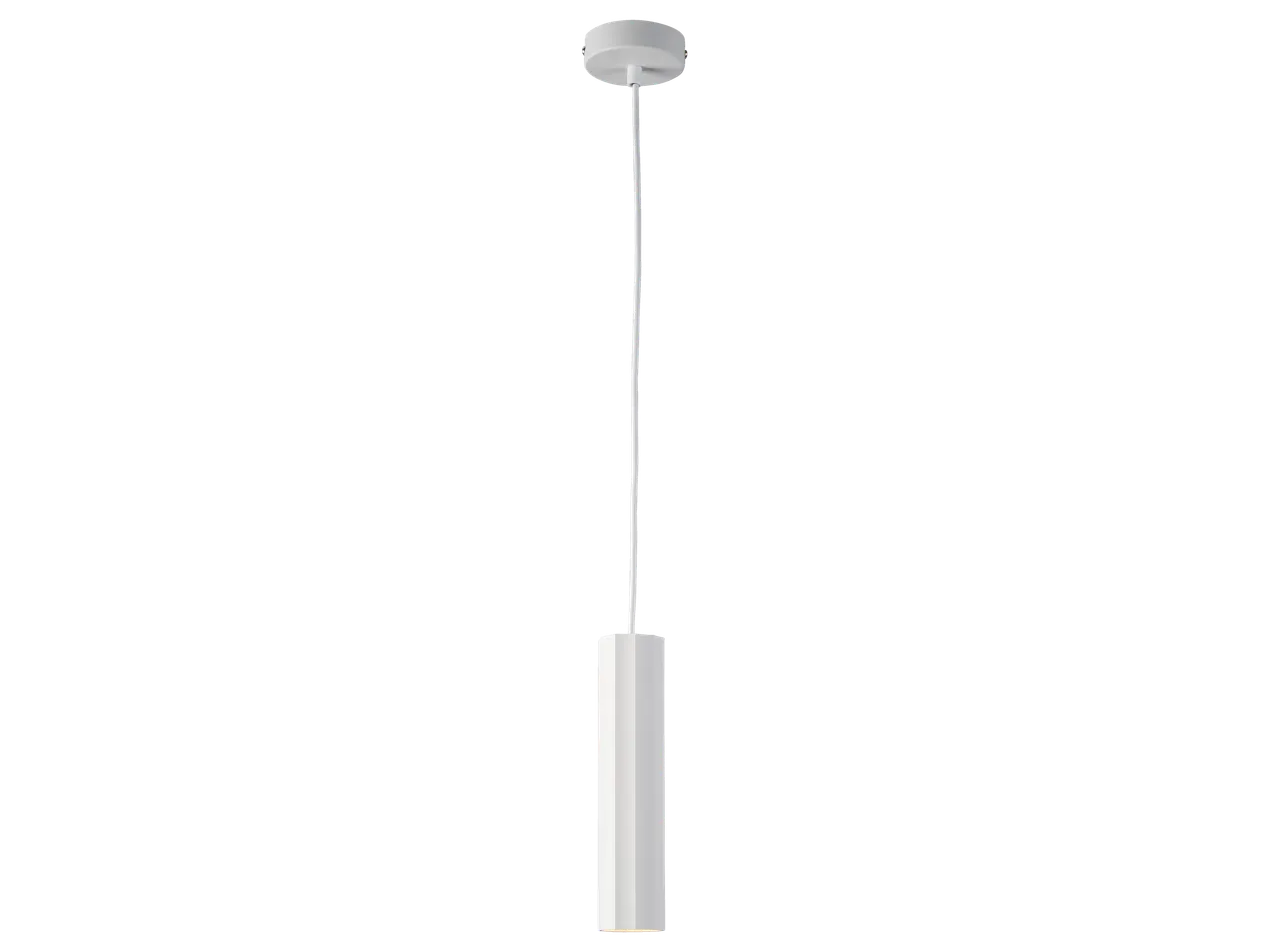 Candeeiro de Teto Suspenso LIVARNO home, um corpo de iluminação branco e cilíndrico.
