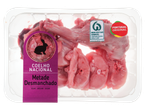 Embalagem de carne de coelho nacional, com selos de certificação de bem-estar animal e origem portuguesa.