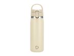 Beige insulated stainless steel water bottle with a carrying handle