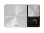 Balança de cozinha digital com duas plataformas de pesagem e ecrã.