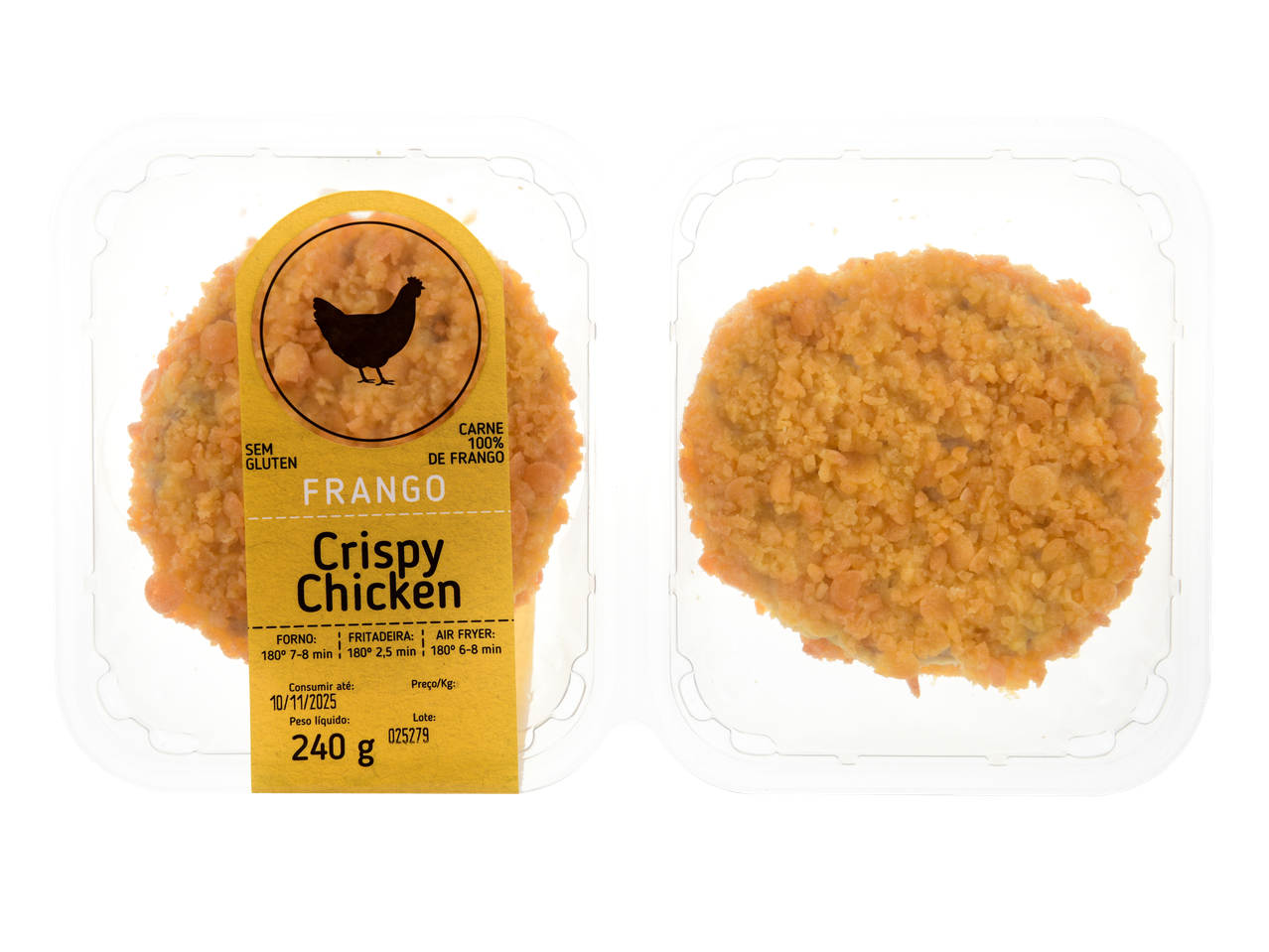 Embalagem Pimpollo de Crispy Chicken extra crocante, sem glúten, 240g (2x120g).