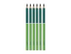 Five Crelando pencils stand in a row, showcasing their dark green and light green design.