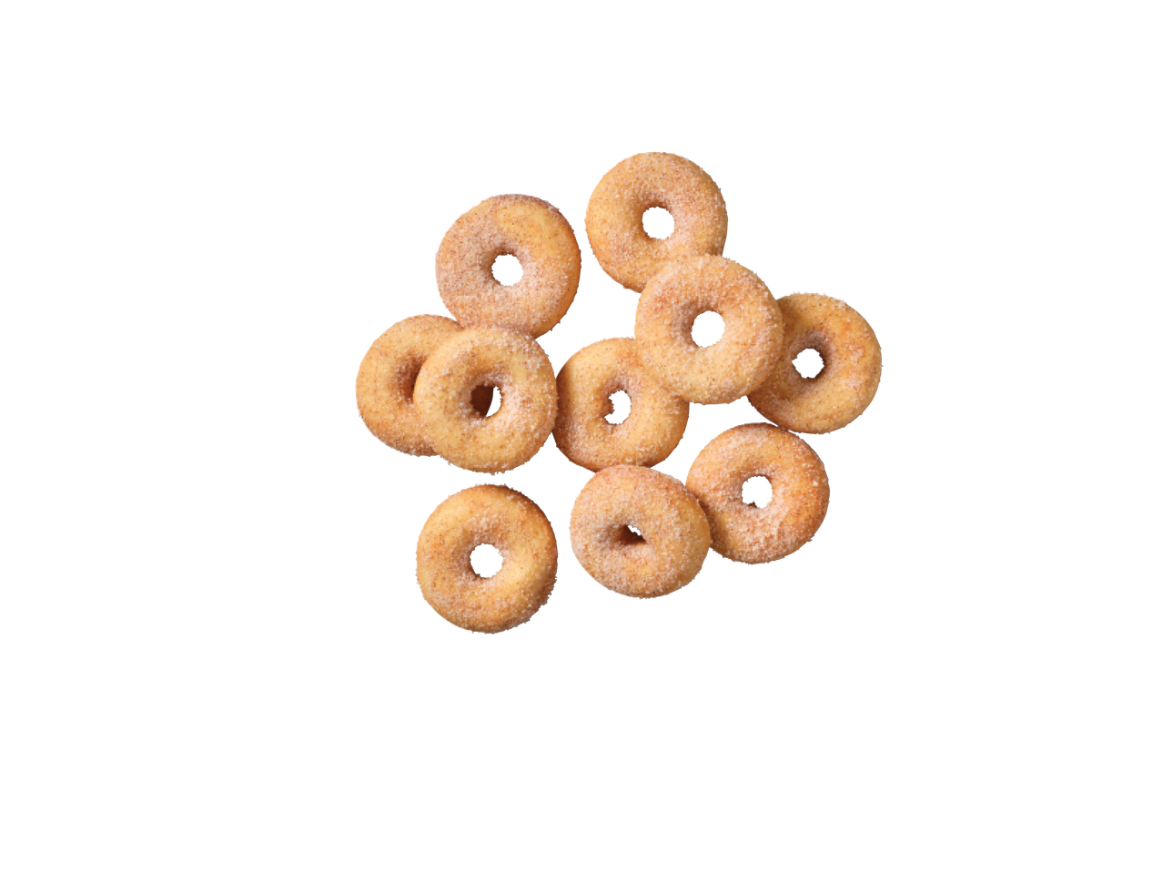 Cukurotu mini virtuļu kaudze uz melna fona.