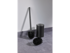 Accesorii de baie Livarno Home: perie de toaletă neagră și suport pe gresie gri.