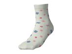 White sock with blue and pink floral pattern