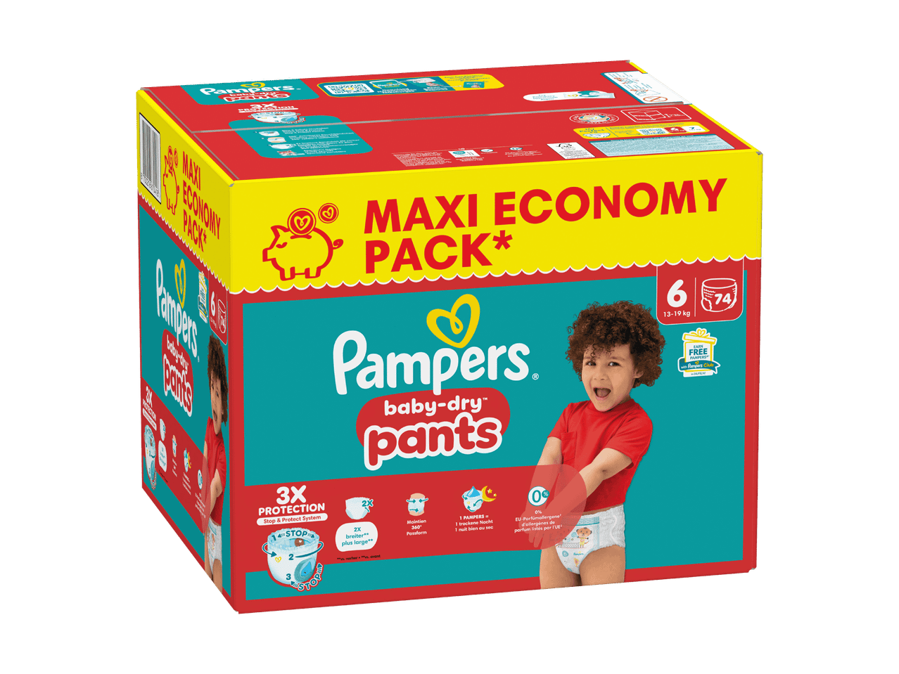 Große Packung Pampers Baby-Dry Pants Windeln der Größe 6.
