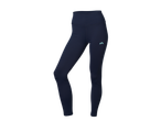 Navy blue sports leggings with a turquoise logo.