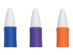 Three colorful glue sticks in blue, purple, and orange with white tips.