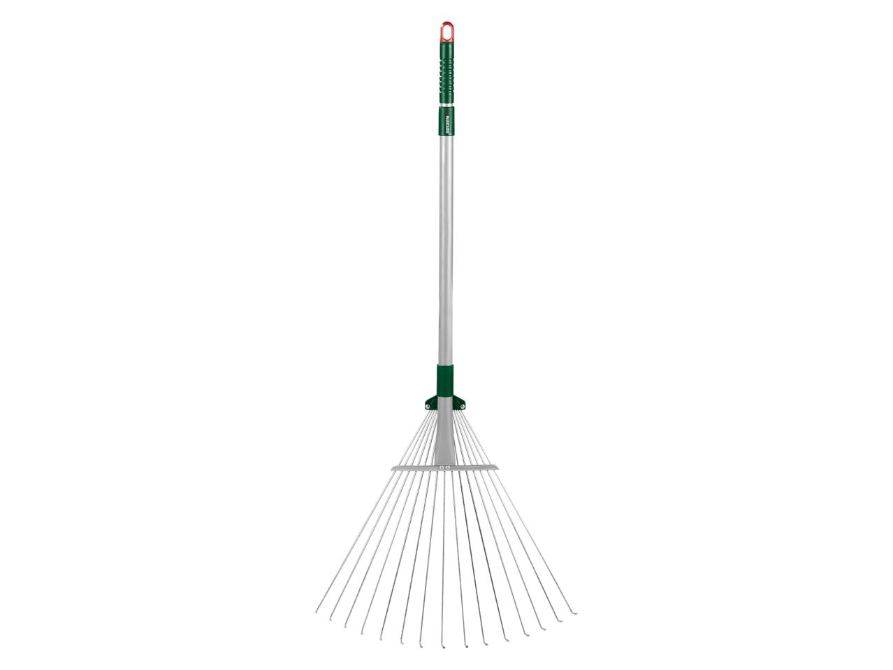 Rastrello da giardino con manico telescopico e denti in metallo