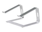 Silver aluminum laptop stand with a minimalist design