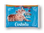 Котешка храна Coshida, класическа смес в желе, говеждо и моркови, пилешко и домати.