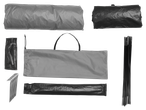 Tent, poles, and pegs for camping.