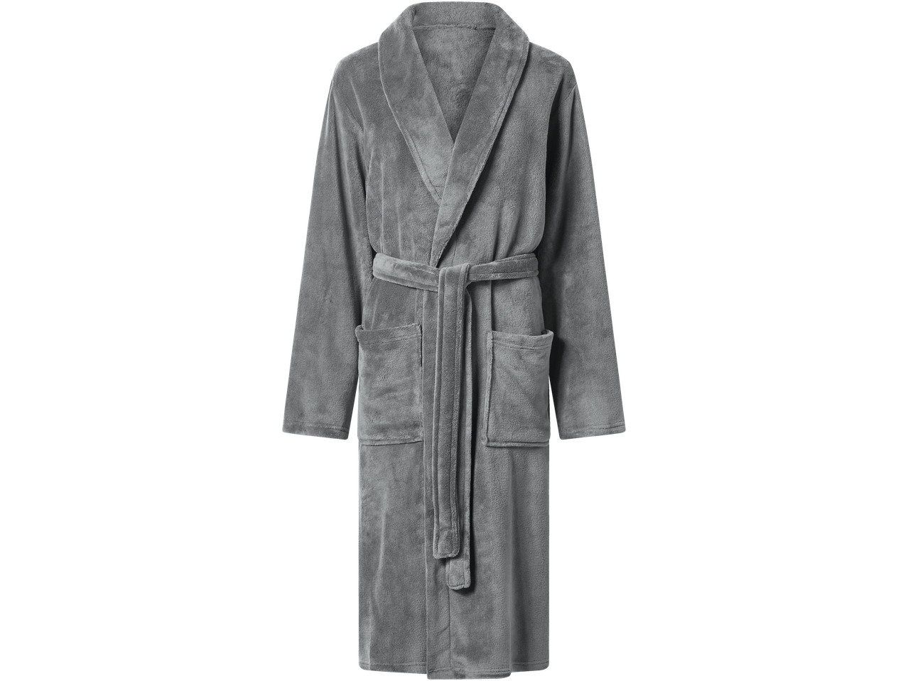 Livarno pelēks mīksts flīsa halāts ar jostu un kabatām.