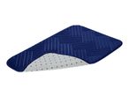 Blue bath mat with a textured pattern and non-slip backing
