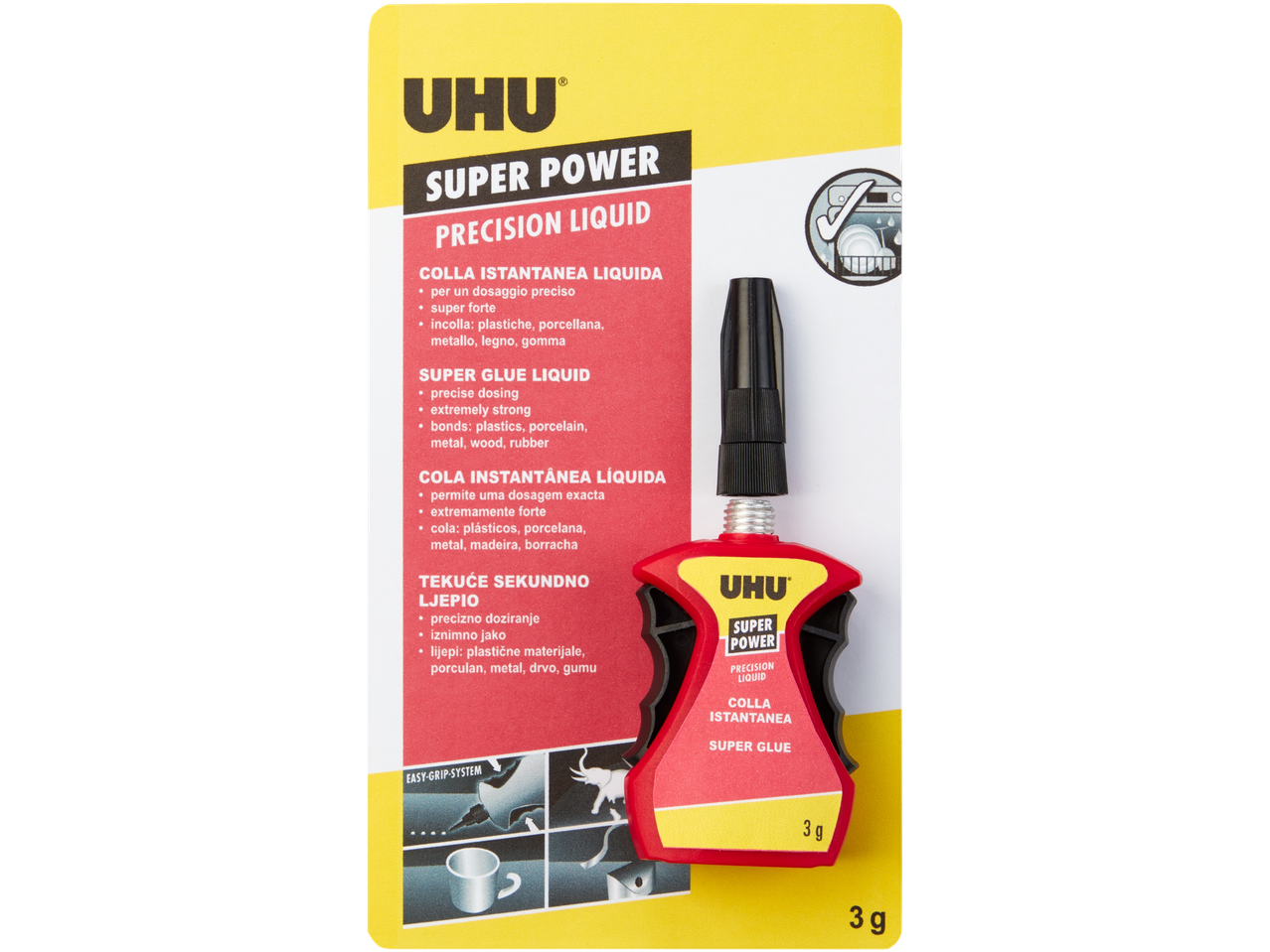 UHU Super Power Precision Liquid, instant glue for various materials.