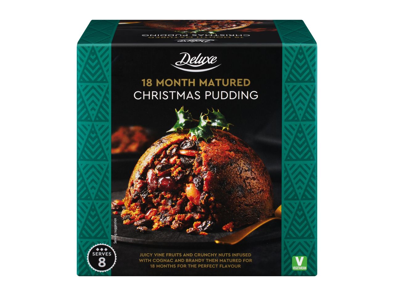 Box of 18 month matured Christmas pudding serving 8 people.