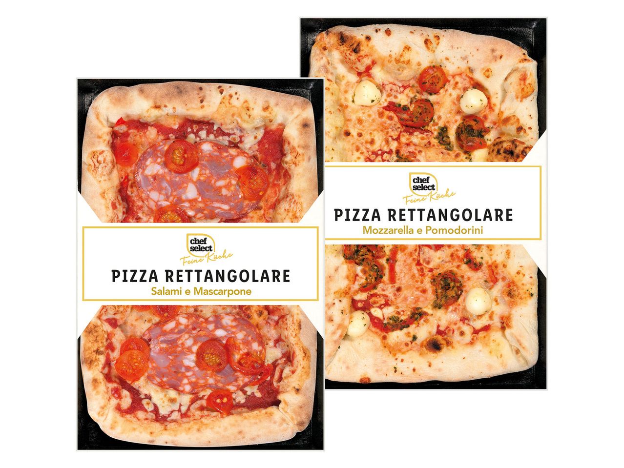 Chef Select Pizza Rettangolare: Salami und Mozzarella.