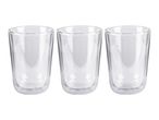 Three clear glass tumblers.