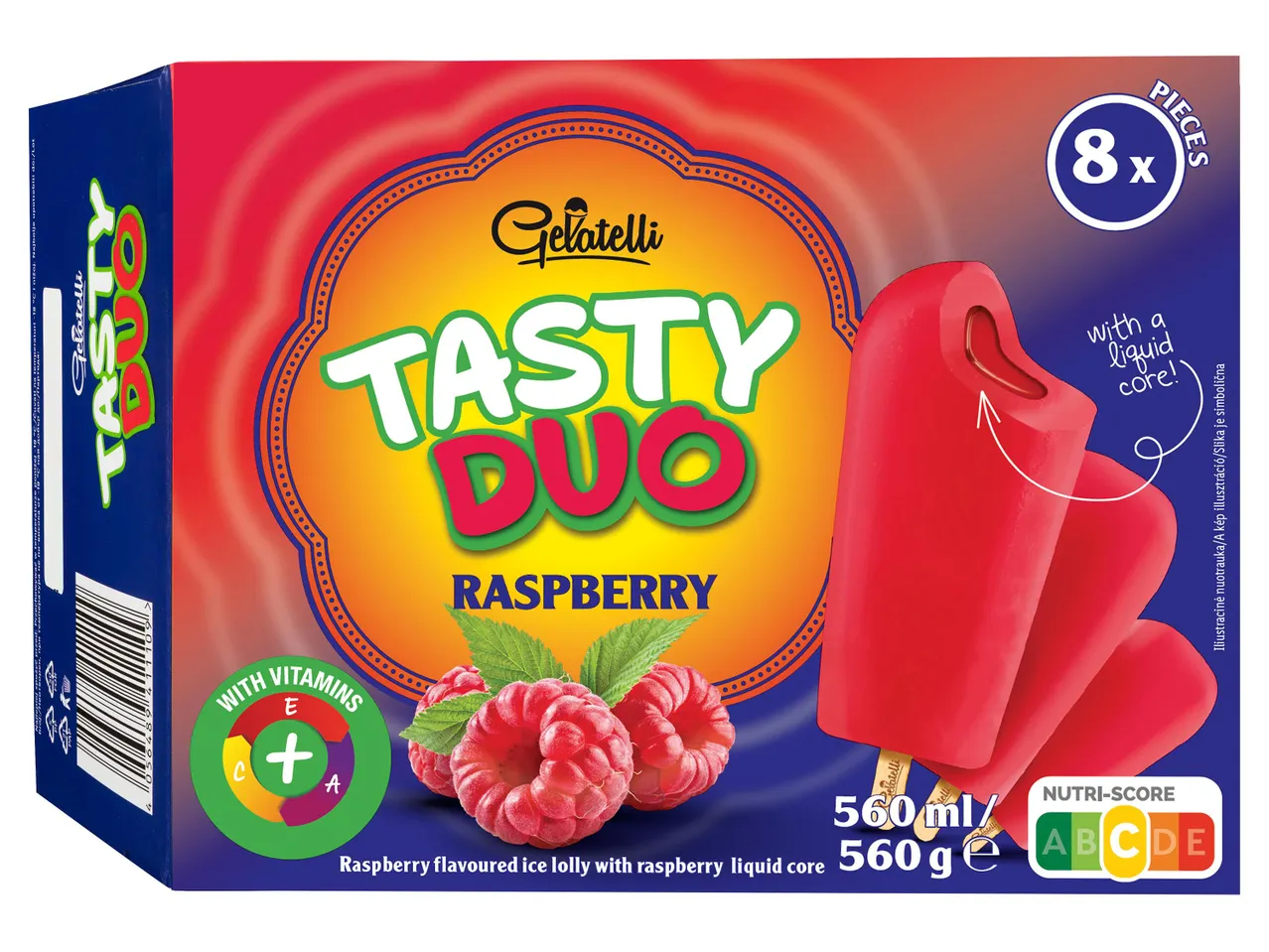 Csokoládé Tasty Duo málna fagylalt jégkrém doboz.