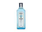 En flaske gin med en blå etiket, der angiver, at den er destilleret London Dry Gin.
