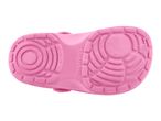 Bottom view of a pink children's clog with a textured sole and the word 'lupilu' embossed.