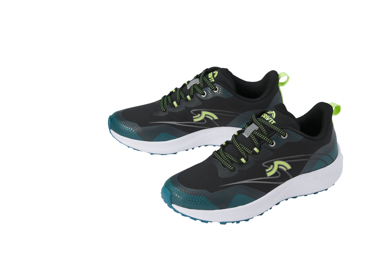 CRIVIT, mustad jooksujalatsid roheliste aktsentidega