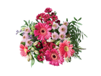 Un buchet frumos de garoafe gerbera, crizanteme și crini.