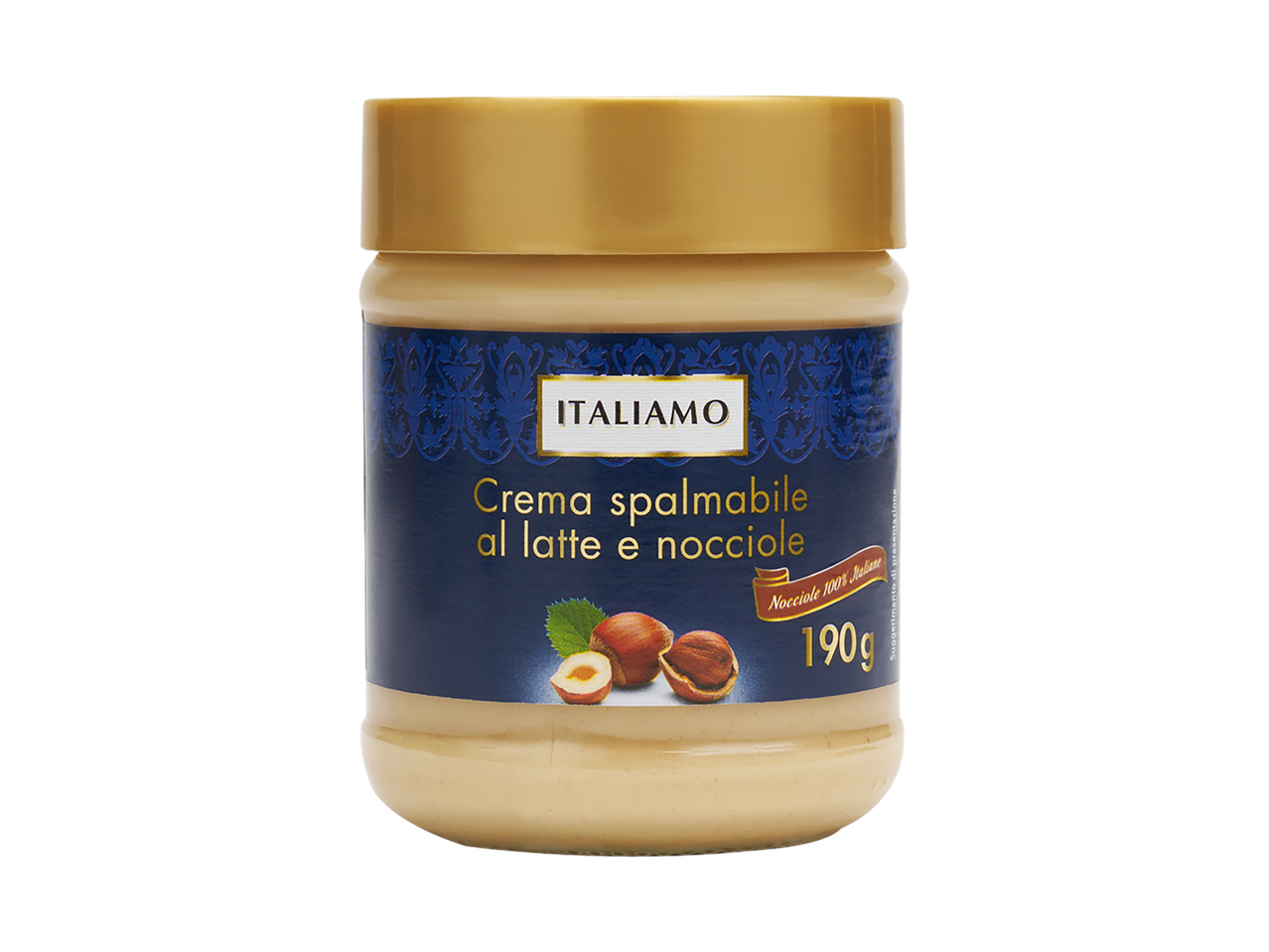 Crema spalmabile al latte e nocciole italiane