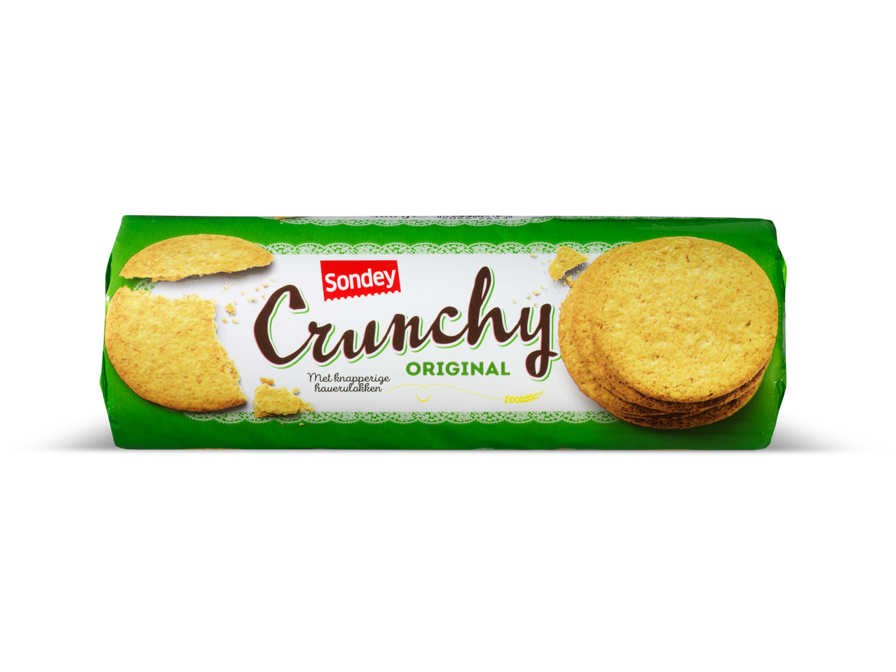 Sondey Crunchy Original koekjes in een groene verpakking.
