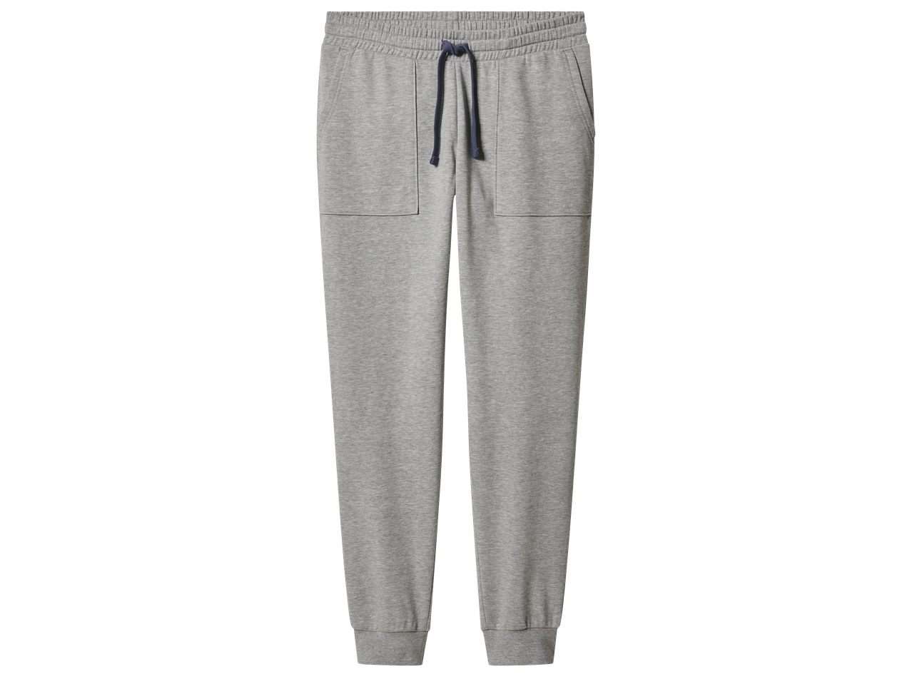 Сиви мъжки спортни панталони с връзки на талията и джобове.