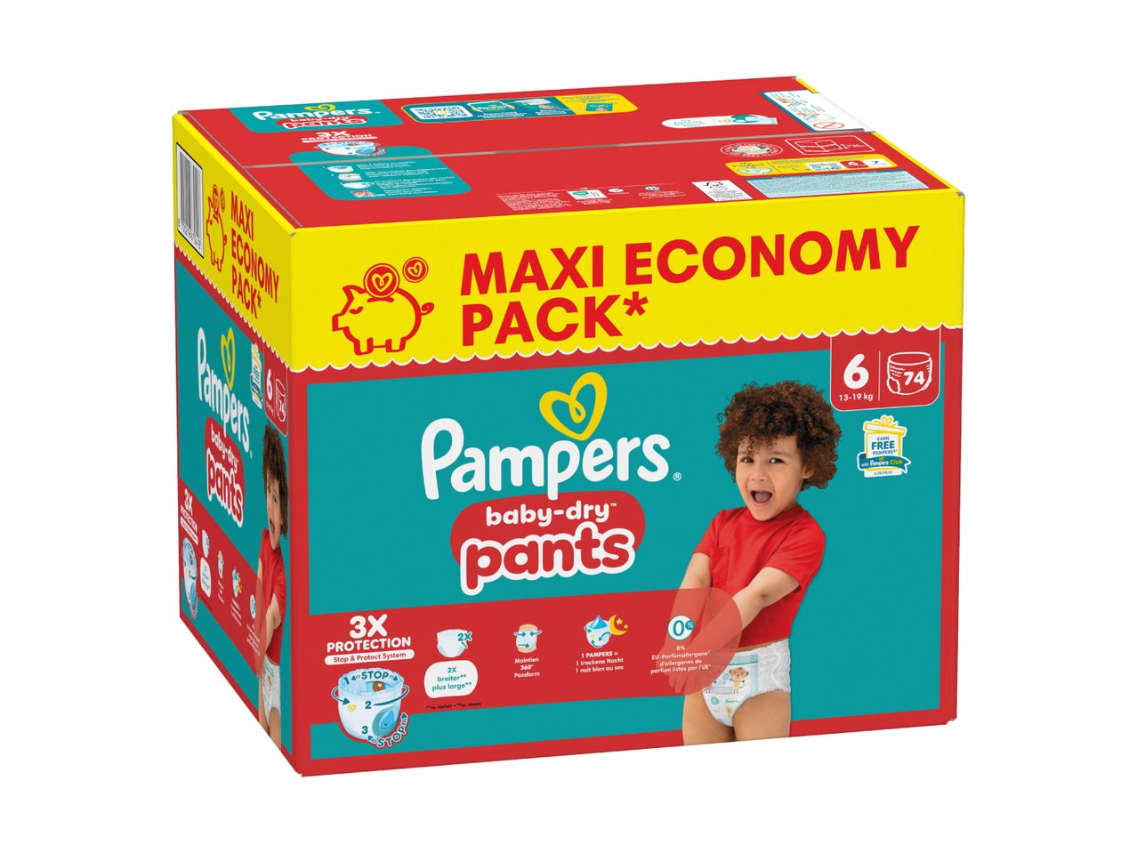Pampers Baby-Dry Pants Maxi Economy Pack: 74 Windeln, Größe 6 (13-19 kg).