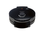 Black waffle maker with a temperature control dial and indicator lights.