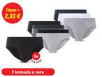 Paket od 6 muških gaćica: 3 crne i 3 sive.